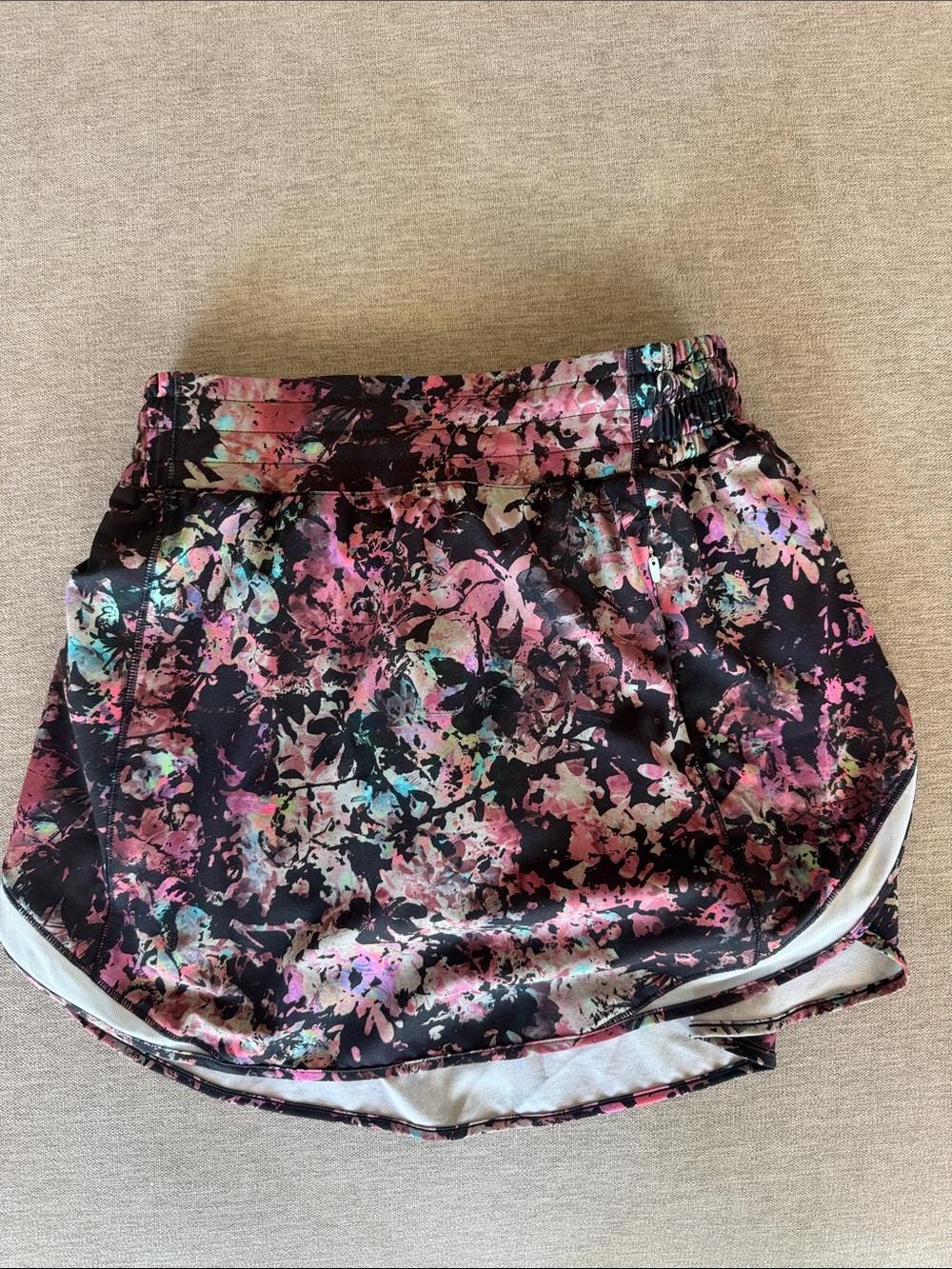lululemon athletica Black, Pink & Teal Printed Running Skirt with Under Shorts